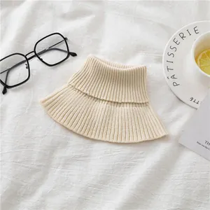 Winter thermal beige knit neck gaiter with elastic ribbed texture and turtleneck design
