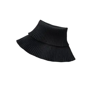 Classic black ribbed knit neck warmer with double-layer design for winter warmth