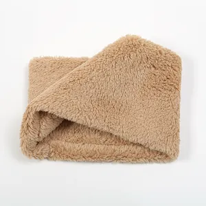 Unisex plush faux wool neck warmer in khaki, winter knitted thermal scarf for neck protection