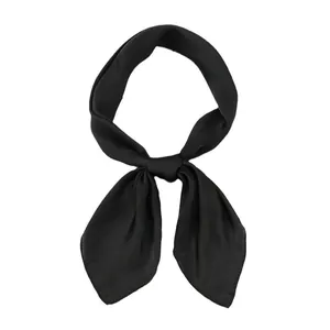 Classic pure black 70cm silk-like neckerchief scarf tied in a formal bow knot