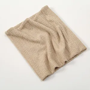 Winter knitted neck warmer in beige featuring mixed cable knit patterns and warm fleece lining
