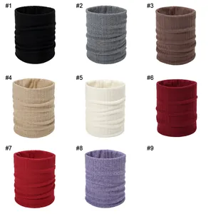 Selection of nine colorful knitted neck warmers with ribbed texture and soft fleece lining