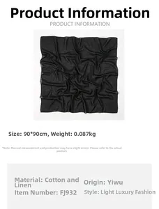 Detail specifications of 90x90cm cotton linen square scarf with premium fabric texture