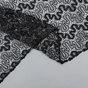 Ethnic style black lace shawl with intricate hollow stripes and fringe tassels for women