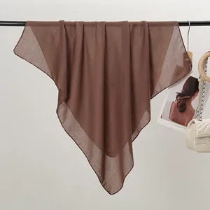 Solid brown lightweight cotton linen square scarf for women's summer fashion wear