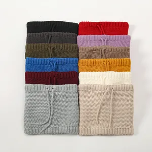 Chunky knit neck warmer with adjustable drawstring, available in 12 vibrant solid colors