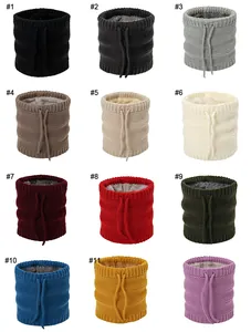 Detailed grid of twelve various colors of knitted neck warmers with cozy fleece lining