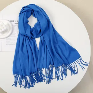 Solid Color Imitation Cashmere Scarf For Women Men Fashion Tassel Shawl Winter Warm Soft Wrap Scarf Polyester Fabric Art Scarf