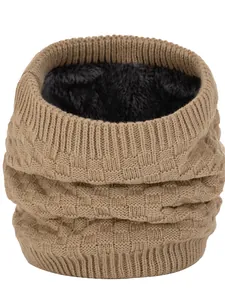 Detail of cable knit texture and thick black fleece lining on a warm winter snood