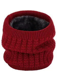 Close-up of chunky knit texture and soft fleece lining of this warm winter neck warmer