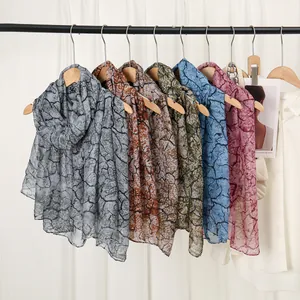Women's Vintage Tree Branch Pattern Voile Scarf Fashion Crackle Print Long Soft Breathable Shawl Wrap For Daily Travel Scarf