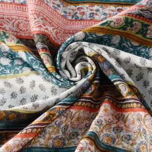Ethnic floral voile scarf with bohemian patterns for sun protection and beach vacation