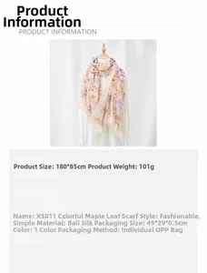 Detailed size specifications of 180x85cm printed Bali yarn scarf for women beach shawl