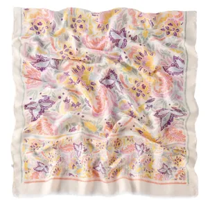 Floral print voile shawl wrap for women with lightweight silk texture in beige