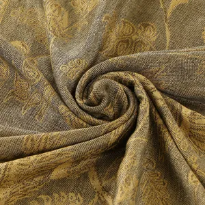 Sciarpa stile etnico retrò con motivo jacquard paisley oro e grigio con nappe