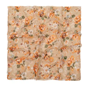 Écharpe élégante en voile à fleurs pour femme en beige et jaune, châle léger et doux