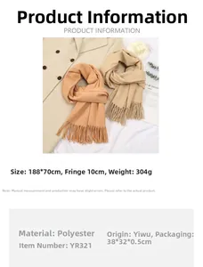 Detail view of 188x70cm solid cashmere-feel scarf with 10cm fringe and soft texture