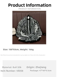 Detailed size info of black and white paisley bali gauze scarf measuring 188x83cm
