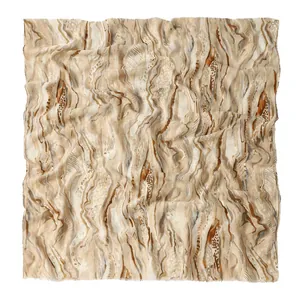 Ethnic style cotton linen scarf with abstract marble pattern for beach sun protection