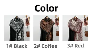 Detailed paisley print scarves in black, coffee, and red colors with vintage patterns