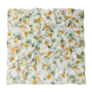 Fashionable floral voile scarf with ethnic print for sun protection and head covering