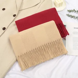 Winter Faux Cashmere Solid Color Scarf With Tassels Waffle Weave Long Shawl Soft Warm Thick Wrap For Men Women Accessories