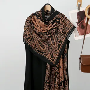 Lightweight paisley printed beach shawl in black and camel color for summer sunscreen