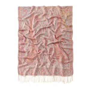 Châle pashmina classique pour femmes avec motif paisley et pompons et texture douce