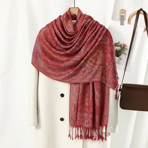 Women's Vintage Paisley Jacquard Scarf Shawl With Tassels Soft Polyester Pashmina For Fall Winter Travel Daily Accessory