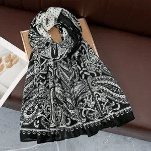 Women's Paisley Print Voile Scarf Vintage Polka Dot Sun Protection Shawl Long Wrap Fashion Beach Accessory For Lady