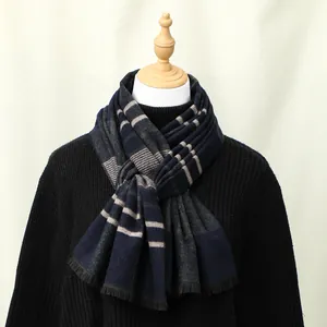 Écharpe Classique en Plaid Imitation Cachemire Pour Hommes Femmes Hiver Chaud Doux Style Britannique Longue Écharpe Avec Frange