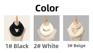 Detailed knit texture of solid polyester infinity scarves in black, white and beige