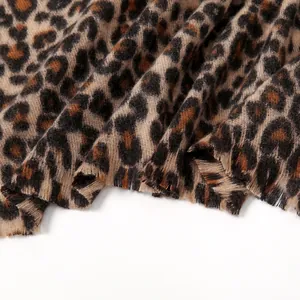 Thick autumn winter leopard print pashmina shawl scarf with fringe edges for women