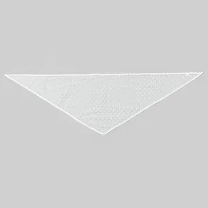 Detailed view of white polka dot lace triangle scarf with delicate mesh texture