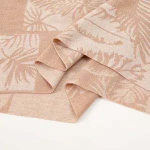 Beige cashmere-like scarf with leaf jacquard pattern and soft fringe tassels for women