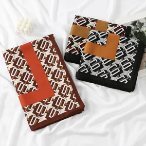 Women Geometric Print Scarf Polyester Satin Feel Long Sun Protection Shawl French Vintage Beach Vacation Office Wrap