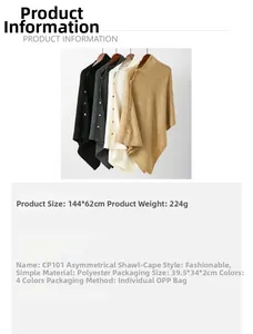 Detailed chart showing colors and specs for the 144x62cm buttoned winter poncho