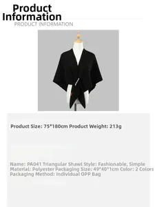 Detailed size and material guide for black beaded triangle shawl in polyester fabric