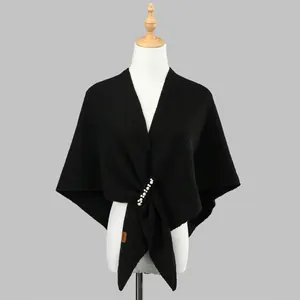 Elegant Knit Triangle Shawl With Faux Artificial Pearl Beaded Women Solid Color Warm Knitted Cape Wrap For Winter Autumn Accessory