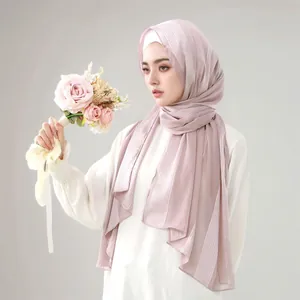 Elegant dusty pink pleated hijab shawl with shimmer details and white inner cap for women