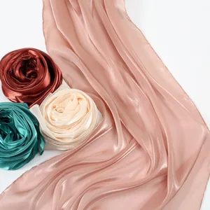 Ethnic style shimmer long scarf in pink, cream and green with a silky pearlescent finish