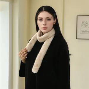 Écharpe chic en fausse fourrure de lapin beige pour femme, tour de cou d'hiver épais