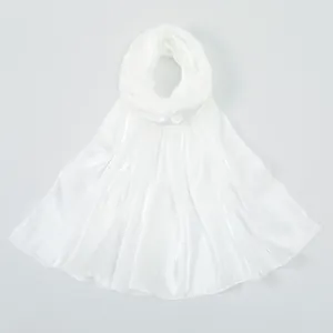 Detail of a lightweight white sheer scarf with soft silky texture and subtle shimmer