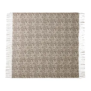 Classic leopard print square scarf with tassel fringe edges in soft cashmere-like fabric