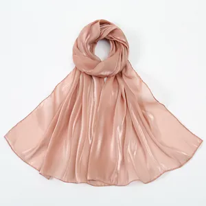 Elegant champagne pink shimmer scarf with a silky satin texture for women
