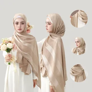 Women's Pleated Chiffon Hijab Long Shawl Scarf With Shimmering Texture Elegant Solid Color Modest Muslim Headscarf Wrap For Lady