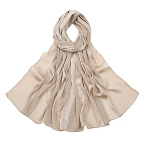 Elegant champagne pleated long scarf with lightweight fabric for versatile sun protection