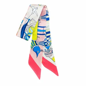 Smalle zijdeachtige twilly sjaal met nautische prints voor handtas handvat decoratie