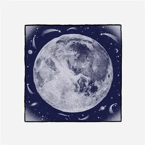 Detailed pattern of moon surface forming a running horse silhouette on navy blue scarf
