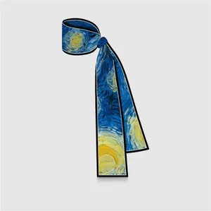 Schmaler Seidenschal im Van Gogh Sternennacht Ölgemälde-Stil als Haarband für Damen